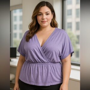 Nine West Women's Light Purple Cinched Waist V-Neck Blouse Size 2X office work